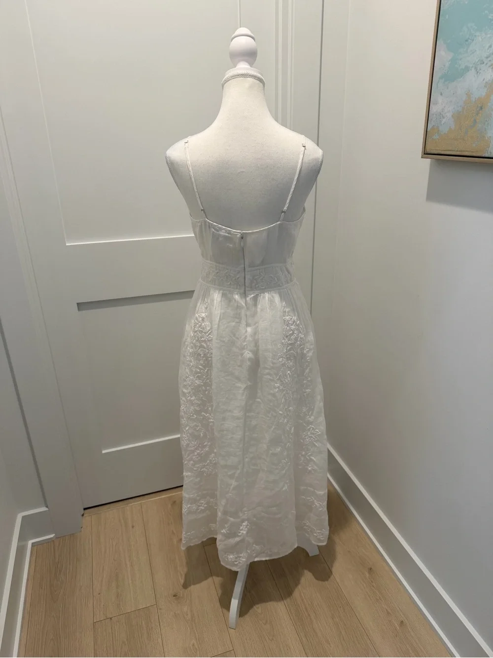 J. Crew Embroidered midi dress in ramie white size 6 A-line wedding beach flaw